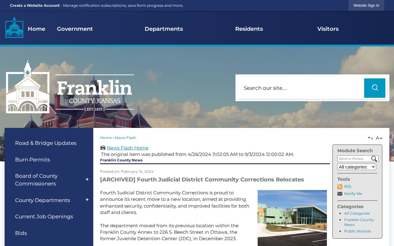 Former Franklin County juvenile detention site closure history, not an adult release facility