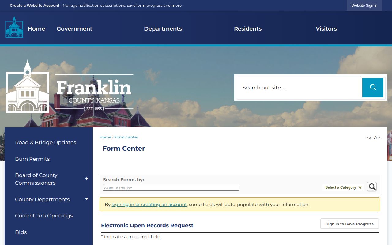 Franklin County electronic open-records request form for a release record