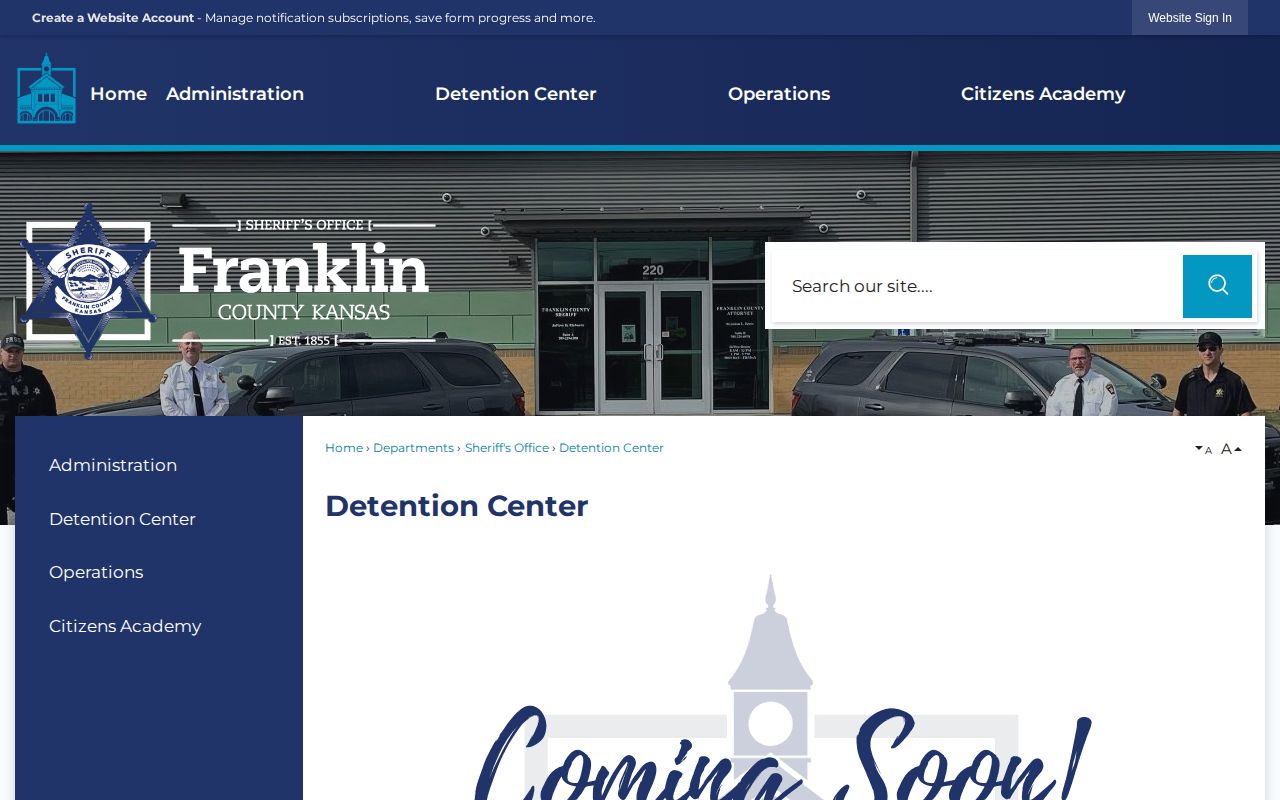 Franklin County Adult Detention Center official web page without a 24-hour release feed