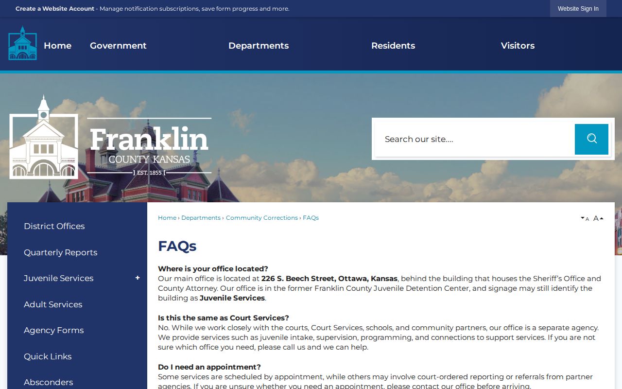 Franklin County Community Corrections information for post-release status