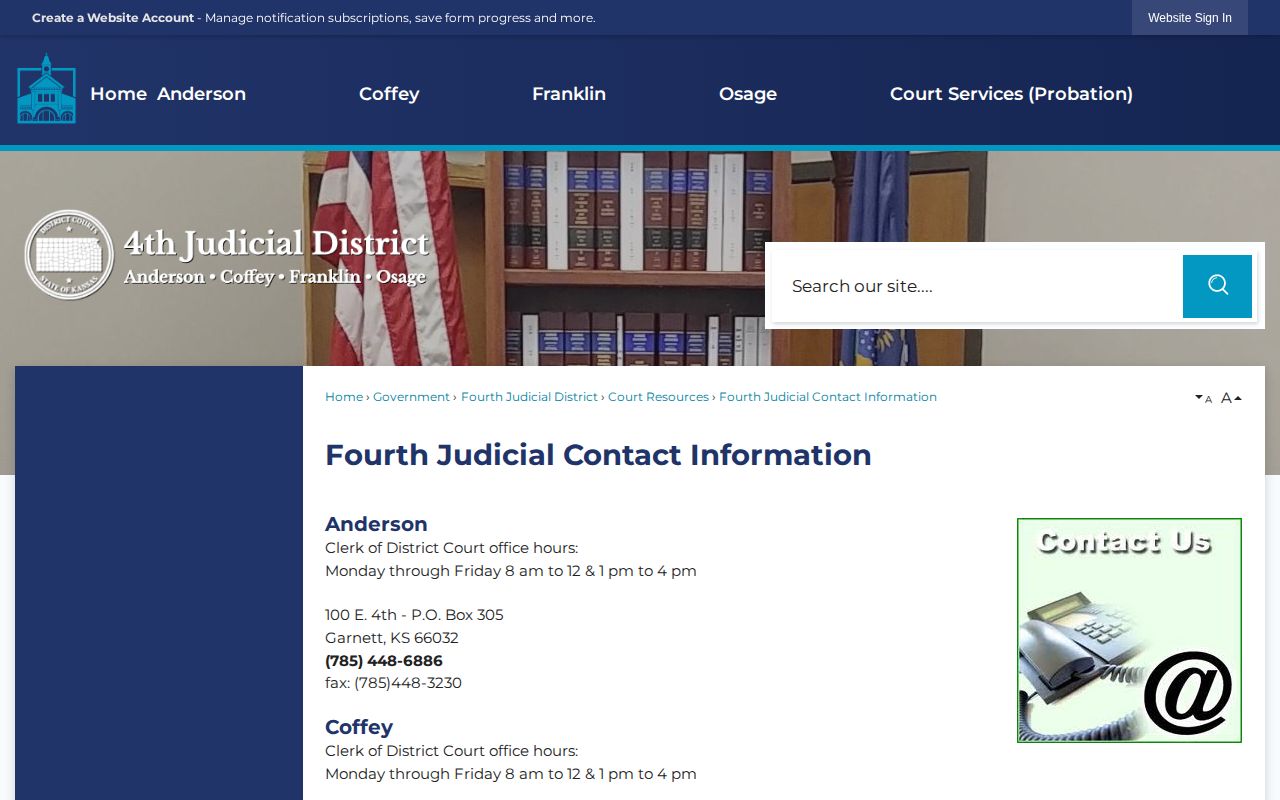 Fourth Judicial District contact information for Franklin County release-related court checks