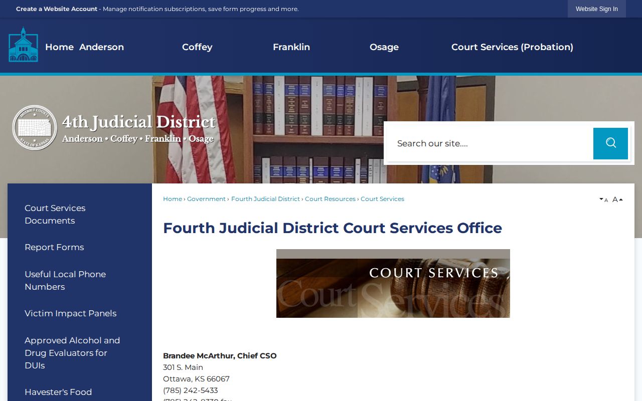 Franklin County parole and probation Court Services page