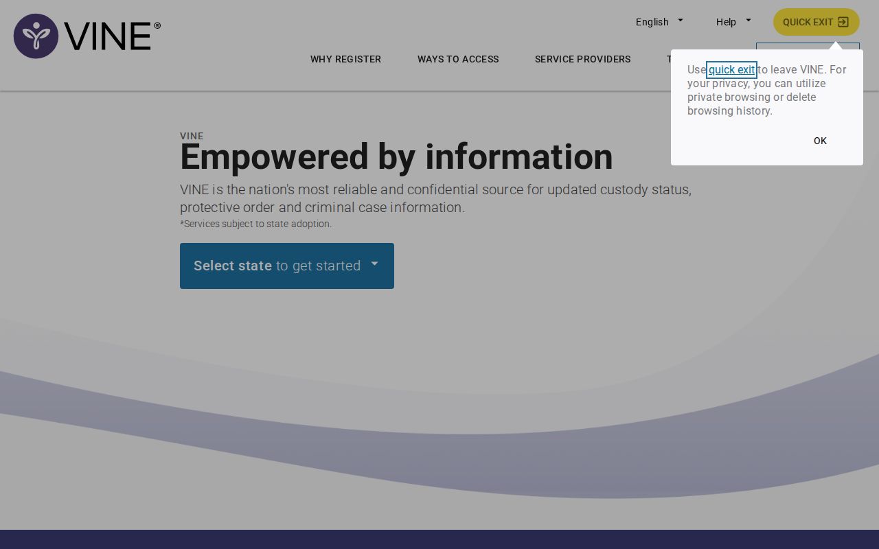 Franklin County VINELink inmate check and release notification screen