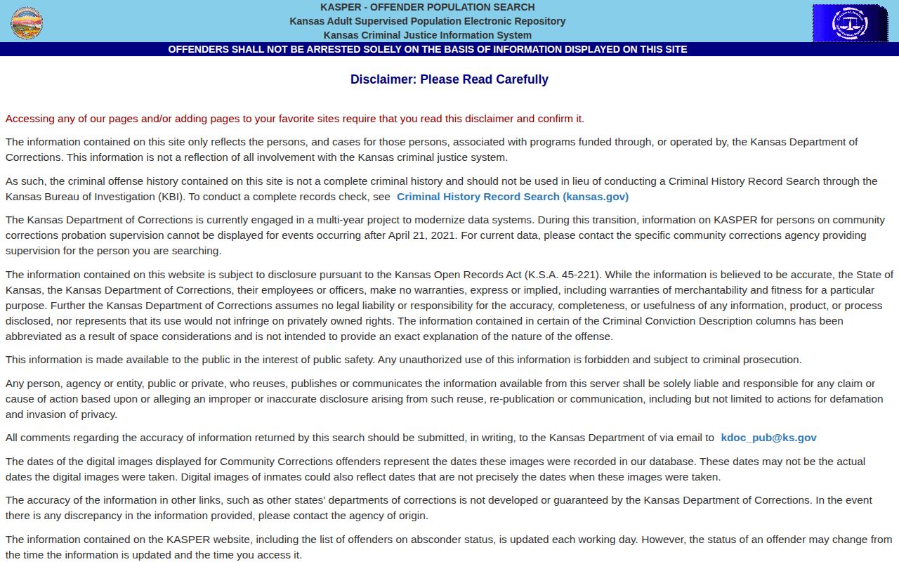 KASPER search gateway for Franklin County released inmate records