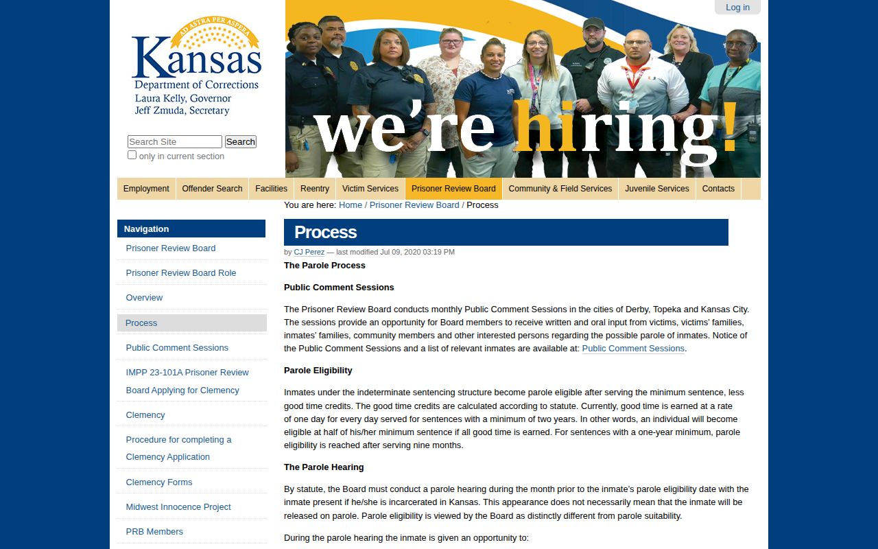Franklin County projected release date Kansas Prisoner Review Board process